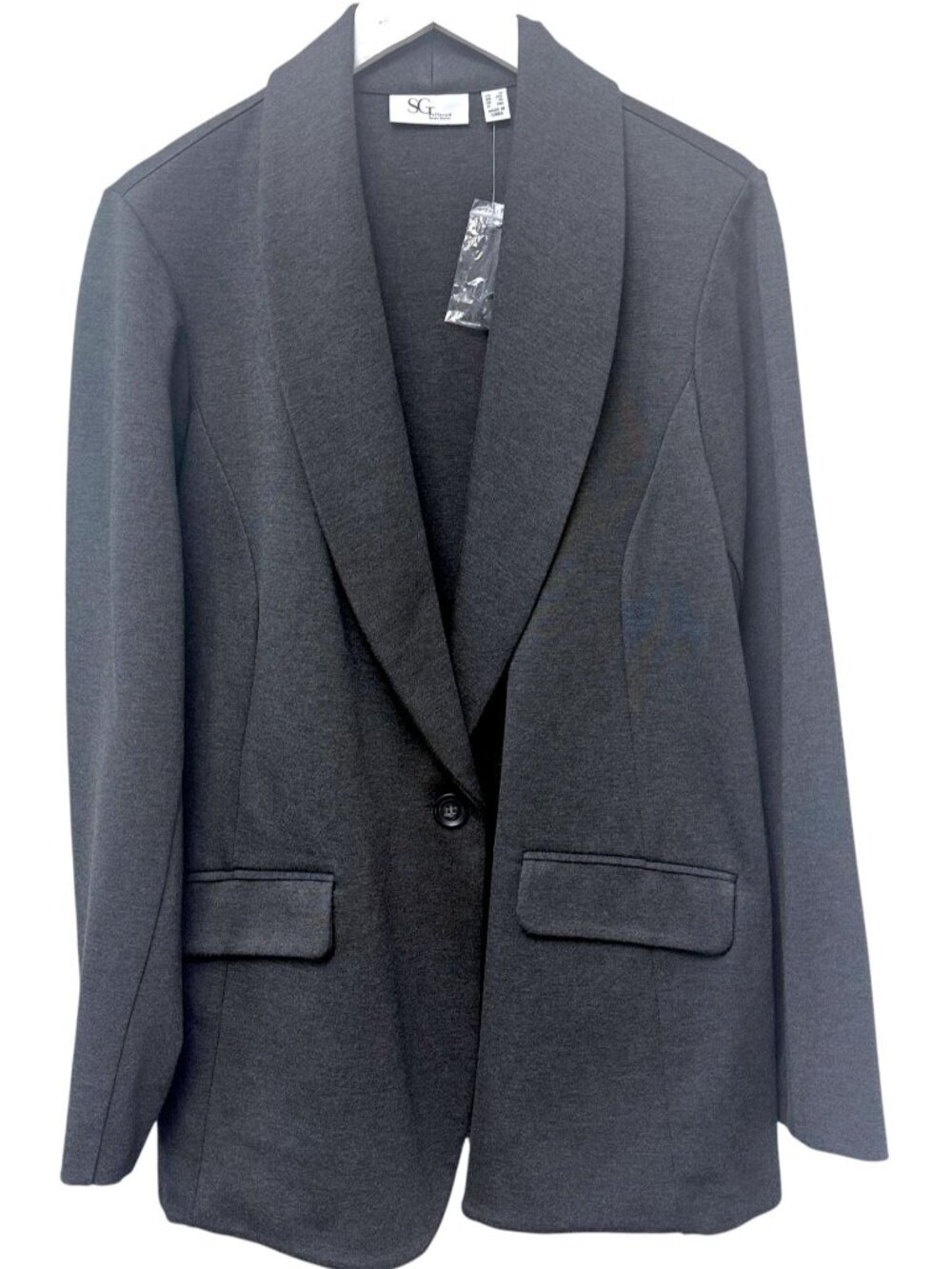 SUSAN GRAVER Stretch Blazer Plus Size 1X Charcoal Gray Ponte Knit Womens Jacket
